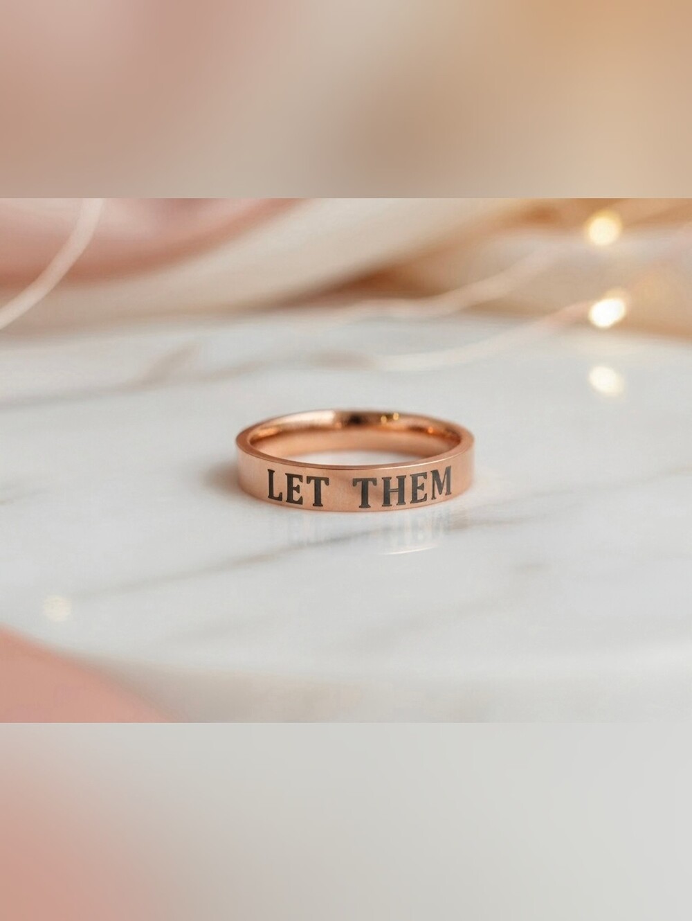 Rose Gold 'LET THEM' Engraved Statement Ring Size 9